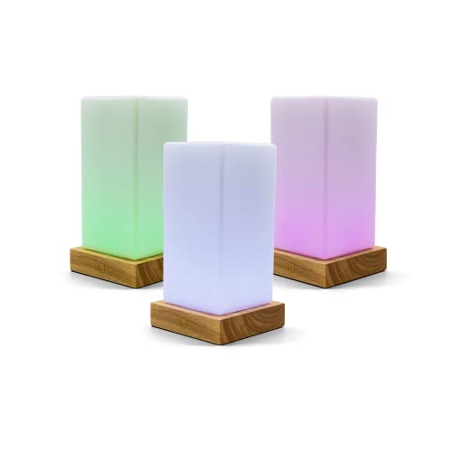 LuvLink Tower Freundschaftslampe v2, erweiterte WiFi-Reichweite, Bluetooth-Setup, Holz- und Glas-Design (3er-Set, natur) von LuvLink