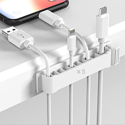 Luvadeyo Cable Holder Cable Clips, Pack of 5 Cable Organiser Set with Two Sizes Slots, Multi-Purpose Cable Holder Self-Adhesive, Cable Clips for Power Cable, USB Charging Cable, PC Cable, White Luvadeyo Cable Holder Cable Clips, Pack of 5 Cable Organiser Set with Two Sizes Slots, Multi-Purpose Cable Holder Self-Adhesive, Cable Clips for Power Cable, USB Charging Cable, PC Cable, White von Luvadeyo