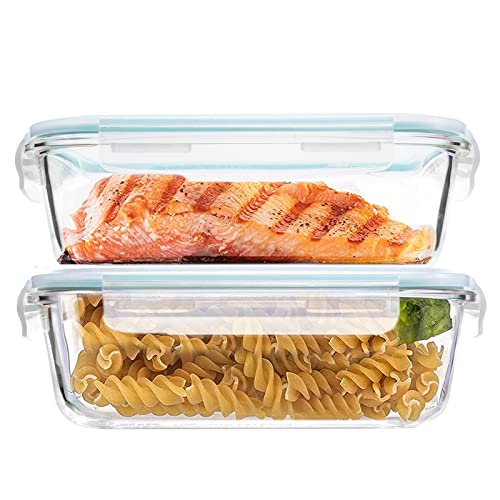 Luvan 1.52L 2er-Pack,Frischhaltedose aus Glas, Mahlzeit-Vorbereitungsbehälter/Bento-Boxen/Mittagessen-Behälter mit 4 Sperrlaschen, Mikrowelle, Ofen, Gefrierschrank&Spülmaschinenfest von Luvan