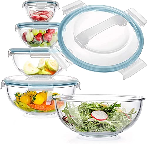 Luvan Glasschüssel mit Deckel,5 Stück Glasschüssel Set(0,18L,0,5L 1,0L,2,0L, 3,5L), Glas Salat Rührschüssel Rund, BPA-frei,für Kochen, Backen, Zubereiten, Aufbewahrung von Luvan