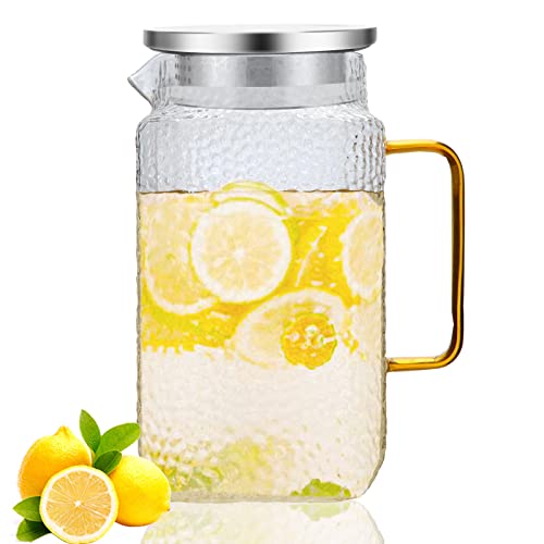 Luvan Wasserkrug, 2 L Glas Krug,Glaskaraffe mit Rostfreier Stahl Deckel, Borosilikatglas Hitzebeständige Karaffe für Teekanne & Saftkanne,Leicht zu reinigen von Luvan