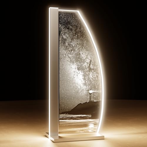 Luverre Tischlampe | LED-Leuchte | Glas-Leuchte mit Gravur für Nachttisch, Kommode, Wohnzimmer | Leuchtturm, Küste, Düne (Milky Way Sentinel, Segel | silber) von Luverre