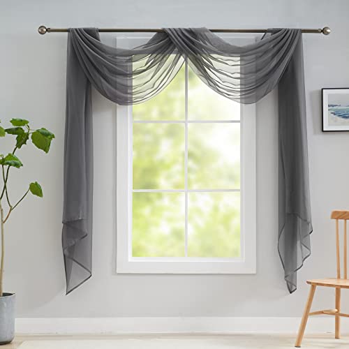 Luvyohmee Grauer Schal für Fenster – 368 cm durchsichtiger Fensterschal, Volant, Betthimmel-Vorhänge, 132 x 144 cm (B x L) von Luvyohmee