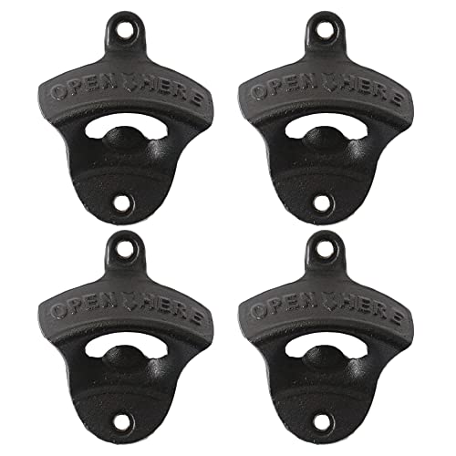Luwanburg Black Cast Iron Beer Bottle Opener Wall Mounted Bottle Cap Opener Open Here for Man Cave Patio Beer Lovers (Pack of 4) von Luwanburg