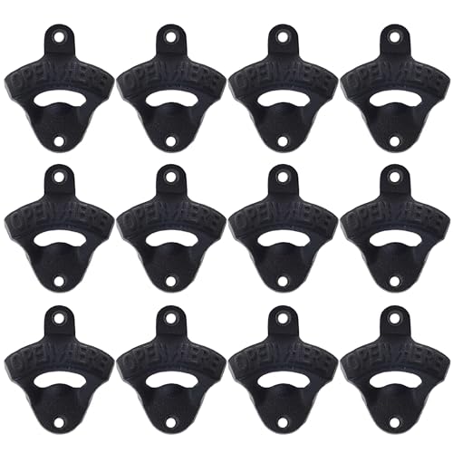 Luwanburg Flaschenöffner aus Gusseisen, Wandmontage, schwarz, stabiler montierbarer Bierflaschenöffner für Hotel, KTV, 12 Stück von Luwanburg