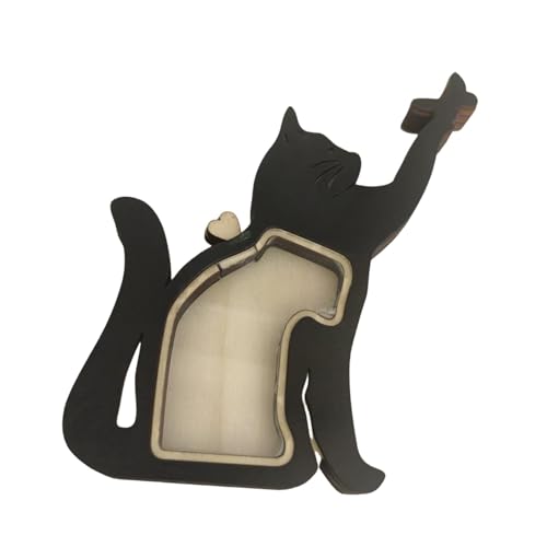 Luwecf Dog Hair Keepsake Box Holz Haustierfell Organizer Gedenkbox Urne Katzenform Dekorativ für Fell Andenken Stabile Funktion für Heimdekoration Erinnerung, Schwarz von Luwecf