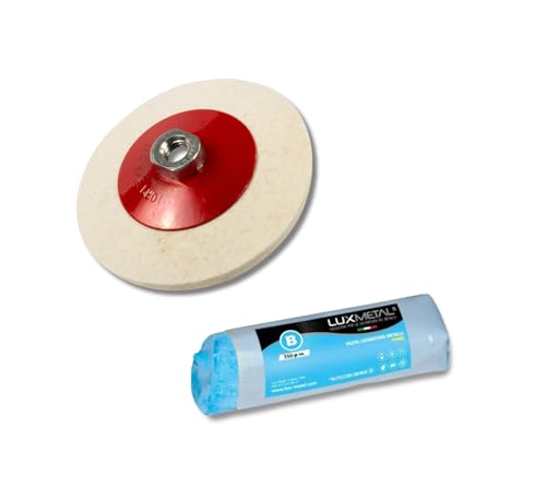 Lux Metal - Kit 1 Schleifpaste Blau Fein 250 g und 1 Polierscheibe aus Filz 100 mm Anschluss M14 zum Polieren von Metallen Aluminium Eisen Polish Massivholz Messing Kupfer Marmor Silber Lux Metal - Kit 1 Schleifpaste Blau Fein 250 g und 1 Polierscheibe aus Filz 100 mm Anschluss M14 zum Polieren von Metallen Aluminium Eisen Polish Massivholz Messing Kupfer Marmor Silber von Lux Metal