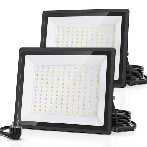 Lux Straes 150W LED Strahler Außen 2er Pack, IP66 Wasserdicht und Superhell 16500LM Scheinwerfer, Flutlichtstrahler mit Stecker in 6500K Kaltweiß für Garage, Werkstatt, Garten, Stadion von Lux Straes