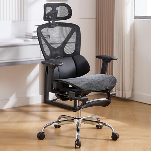 LuxErgo Ergonomischer Bürostuhl aus Netzstoff, hohe Rückenlehne, Computer-Chefsessel mit verstellbarer Lendenwirbelstütze für Büro/Gaming/Studium, frei neigbare Verriegelung, hochklappbare Kopfstütze von LuxErgo