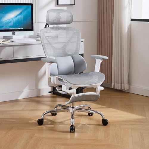 LuxErgo Ergonomischer Bürostuhl aus Netzstoff, hohe Rückenlehne, Computer-Chefsessel mit verstellbarer Lendenwirbelstütze für Büro/Gaming/Studium, frei neigbare Verriegelung, hochklappbare Kopfstütze von LuxErgo