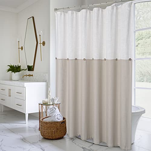 LuxFocus Duschvorhang aus Leinen und Polyester Vorhang für Dusche Anti- Schimmel Badevorhang Textil Stoff Duschvorhang für Badezimmer mit Dekorativen Knöpfen Shower Curtain Taupe 122x183 cm von LuxFocus