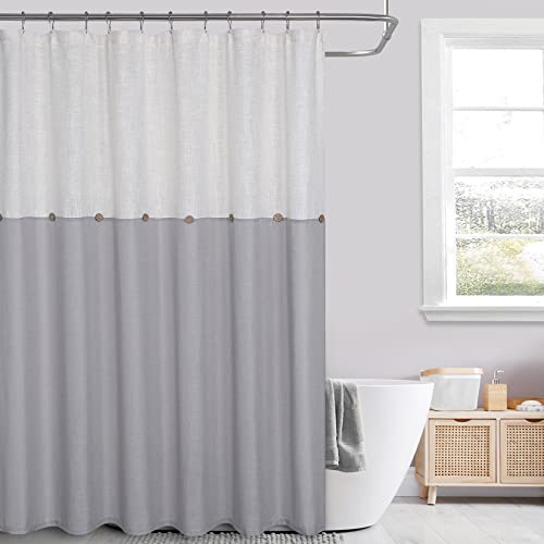 LuxFocus Duschvorhang für Badezimmer Badevorhang Waschbar Schimmelresistent Badewannenvorhang Textil Stoff Vorhang für Dusche mit Dekorativen Knöpfen Shower Curtain Grau 183x198 cm von LuxFocus