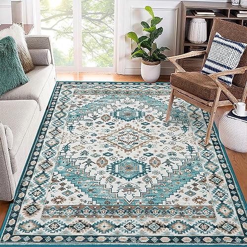 LuxFocus Greenish Maschinewaschbarer Teppich Wohnzimmer Boho Teppich Kurzflor Großer Teppich Orientales Design Bodenmatte Bettwäsche rutschfeste Unterseite Schlafzimmer Esszimmer Teppich 160x230 cm von LuxFocus