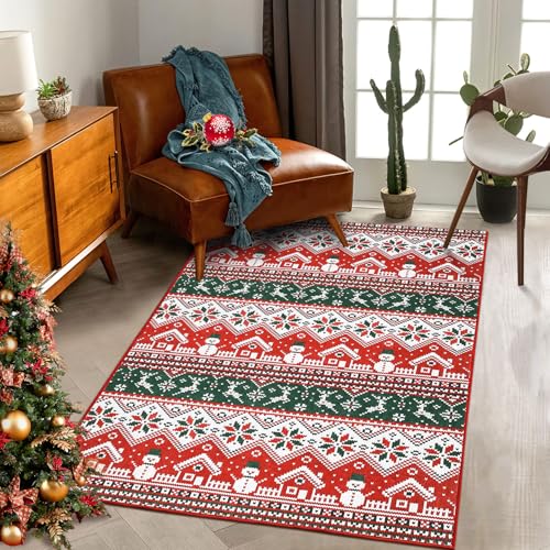 LuxFocus Groß Boho Weihnachtsteppich, Maschinenwaschbar Weihnachtsbaum Elch Schneeflocke Teppich für Wohnzimmer Schlafzimmer Küche Esszimmer, 140 x 200 cm von LuxFocus
