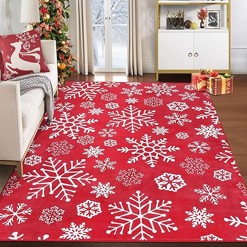 LuxFocus Großer Weihnachtsteppich, 1,5 x 2,1 m, für Wohnzimmer, Schlafzimmer, rutschfeste Teppiche, Bodenmatte, Festival, Heimdekoration, ultraweiche Teppiche, maschinenwaschbar, Boho-Teppich, von LuxFocus