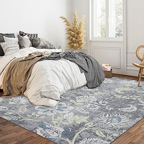 LuxFocus Innen Teppich, Moderner Blumenteppich Vintage Bodendecker Teppich Faltbarer Rutschfester Teppich Maschinenwaschbarer Teppich für Wohnzimmer Schlafzimmer Esszimmer, 140 x 200 cm Grau von LuxFocus