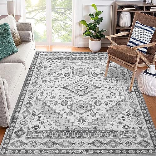 LuxFocus Maschinewaschbarer Teppich Grau Wohnzimmer Vintage Teppich Kurzflor Großer Teppich Orientales Design Bodenmatte Bettwäsche rutschfeste Unterseite Schlafzimmer Esszimmer Teppich 160x230 cm von LuxFocus