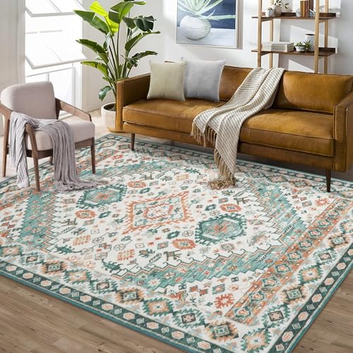 LuxFocus Maschinewaschbarer Teppich Orange Grün Wohnzimmer Kurzflor Großer Orientales Design Bodenmatte Bettwäsche Rutschfeste Unterseite Schlafzimmer Esszimmer 120x170 cm LuxFocus Maschinewaschbarer Teppich Orange Grün Wohnzimmer Kurzflor Großer Orientales Design Bodenmatte Bettwäsche Rutschfeste Unterseite Schlafzimmer Esszimmer 120x170 cm von LuxFocus