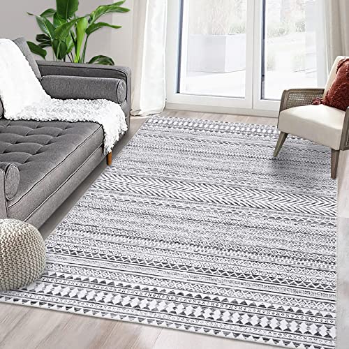 LuxFocus Modern Teppich, Flecken und Wasserfester Fusselfreier Boho-Teppich mit Blumenmuster für Zuhause Büro Schlafzimmer Wohnzimmer Küche waschbarer Teppich, 160 x 200 cm Grau von LuxFocus