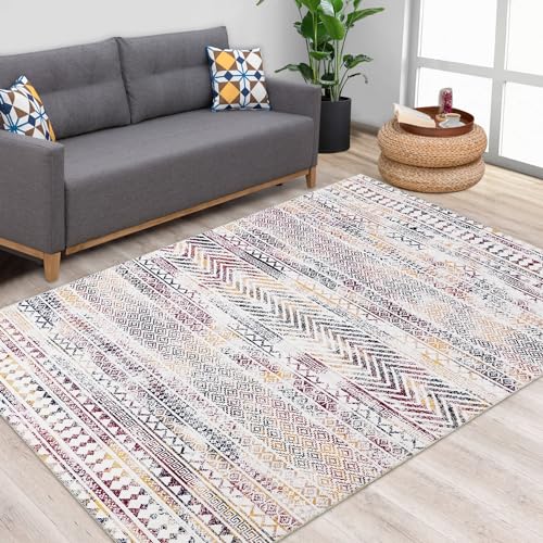LuxFocus Modern Teppich, Flecken- und Wasserfester Fusselfreier Boho-Teppich Mit Blumenmuster für Zuhause, Büro, Schlafzimmer, Wohnzimmer, Küche - Waschbar, 160 x 200 cm, Multi LuxFocus Modern Teppich, Flecken- und Wasserfester Fusselfreier Boho-Teppich Mit Blumenmuster für Zuhause, Büro, Schlafzimmer, Wohnzimmer, Küche - Waschbar, 160 x 200 cm, Multi von LuxFocus
