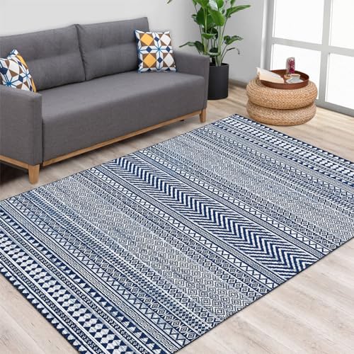 LuxFocus Modern Teppich, Flecken- und Wasserfester Fusselfreier Boho-Teppich Mit Blumenmuster für Zuhause, Büro, Schlafzimmer, Wohnzimmer, Küche - Waschbar, 160 x 200 cm, Navy Blau LuxFocus Modern Teppich, Flecken- und Wasserfester Fusselfreier Boho-Teppich Mit Blumenmuster für Zuhause, Büro, Schlafzimmer, Wohnzimmer, Küche - Waschbar, 160 x 200 cm, Navy Blau von LuxFocus