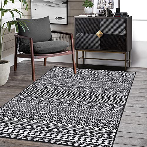 LuxFocus Modern Teppich, Flecken und Wasserfester Fusselfreier Boho-Teppich mit Blumenmuster für Zuhause Büro Schlafzimmer Wohnzimmer Küche waschbarer Teppich, 160 x 200 cm Schwarz von LuxFocus