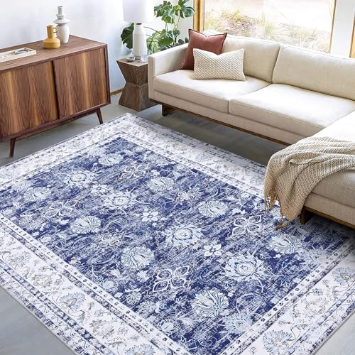 LuxFocus Orientalischer Akzentteppich, Vintage Teppich für den Innenbereich Rutschfester Kurzflor mit Orientalischem Design Teppich für Schlafzimmer Wohnzimmer Esszimmer Küche, 80 x 150 cm Navy von LuxFocus