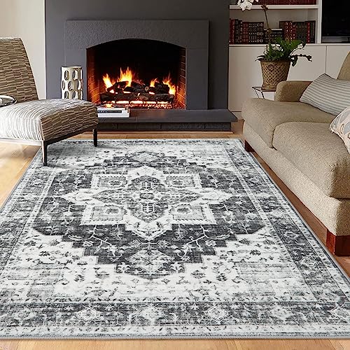 LuxFocus Orientalischer Stil, waschbarer Vintage-Teppich, 120 x 170 cm, rutschfest, traditionell, schmutzabweisend, für den Innenbereich, für Wohnzimmer, Schlafzimmer, Heimbüro, Grau von LuxFocus