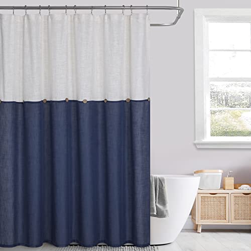 LuxFocus Duschvorhang für Badezimmer Badevorhang Waschbar Schimmelresistent Badewannenvorhang Textil Stoff Vorhang für Dusche mit Dekorativen Knöpfen Shower Curtain Blau 183x183 cm von LuxFocus