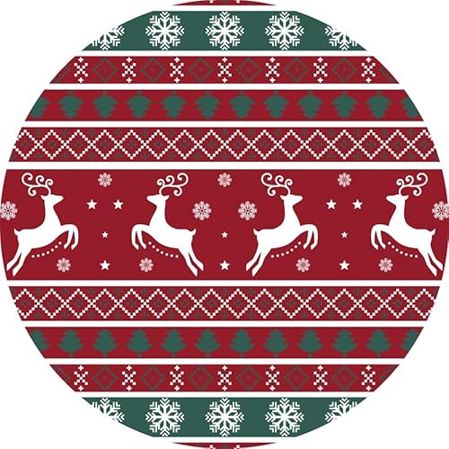 LuxFocus Runder Weihnachtlicher Teppich - Rutschfester Dekorativer Teppich für den Innenbereich Mit Roten Schneeflocken, Eingangsbereich, 120 x 120 cm von LuxFocus