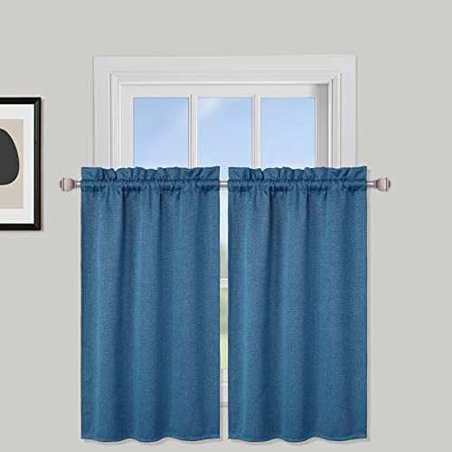 LuxFocus Scheibengardine Bistrogardine Blickdicht Kurzvorhang mit Textured Muster Fenster Gardinen für Küche Wohnzimmer Vorhänge Einfarbig Blau B 66 cm x H 61 cm, 2 Stück von LuxFocus