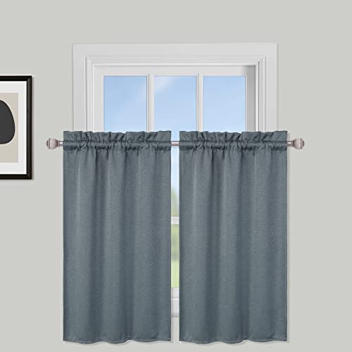 LuxFocus Scheibengardinen 2er Set Küche Gardinen Blickdicht Fenster Gardine Modern Wellenförmige Textur Kurzstores Elegant Bistrogardinen für Wohnzimmer Grau B 66 cm x H 76 cm, 2 Stück von LuxFocus