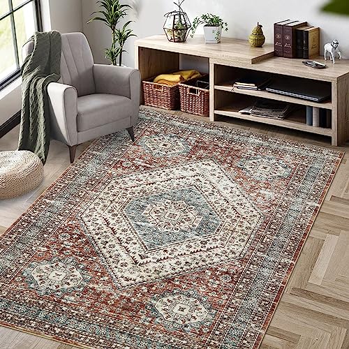 LuxFocus Teppich Wohnzimmer Vintage Medaillon Teppich Maschinenwaschbar Kurzflor rutschfeste Bodenmatte für Küche Esszimmer Weicher Vorleger Braun 80x150 cm von LuxFocus