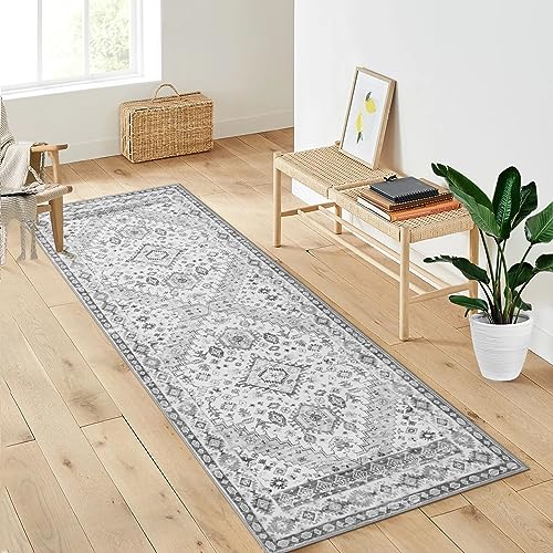 LuxFocus Vintage Läufer Teppich Extra Langer Teppich Flur Korridor Teppich Niederiger Flor Maschinenwaschbarer Küchenteppich rutschfest Faltbar Läufer Schmutzabweisend Grau 60x230 cm von LuxFocus