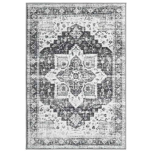 LuxFocus Vintage-Orientalteppich, Wasser- und schmutzabweisend, Innenteppich, rutschfest, Kurzflor, orientalischer Design-Teppich für Schlafzimmer, Wohnzimmer, Esszimmer, Küche, 80 x 150 cm, Grau von LuxFocus