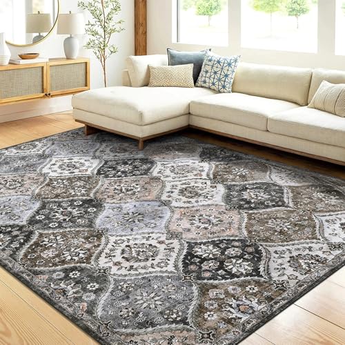 LuxFocus Waschbare Vintage-Teppiche 160x230cm, Faltbare Niederflor-Innenmatte, Groß Wohnzimmerteppich, Weich rutschfest Teppich für Büro Esszimmer Kinderzimmer, Grau Braun von LuxFocus