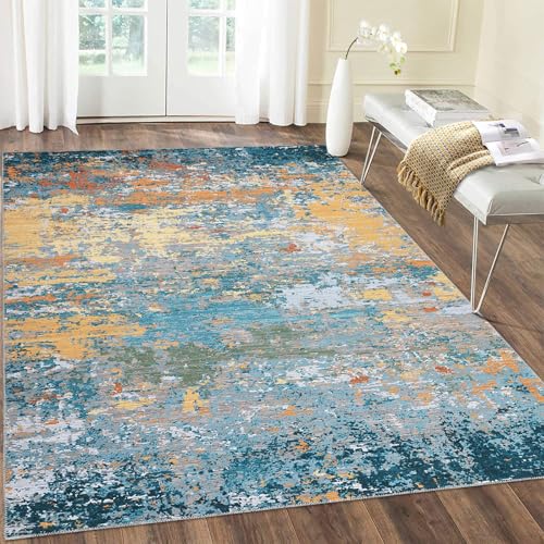 LuxFocus Waschbarer Teppich, 120 x 170 cm Abstrakte Maschinenwaschbare Teppiche für Wohnzimmer rutschfest Wasserabweisend Moderner Teppich für Schlafzimmer Esszimmer Büro Küche Gold Blau Teppich LuxFocus Waschbarer Teppich, 120 x 170 cm Abstrakte Maschinenwaschbare Teppiche für Wohnzimmer rutschfest Wasserabweisend Moderner Teppich für Schlafzimmer Esszimmer Büro Küche Gold Blau Teppich von LuxFocus