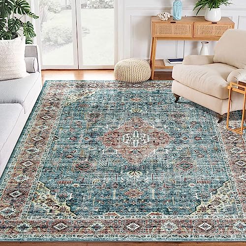 LuxFocus Waschbarer Teppich Wohnzimmer Teppich Schlafzimmer Kinderzimmer Boho Teppich Kurzflor Großer Teppich Orientalisches Design rutschfeste Bodenmatte Braun-Grün 160x230 cm von LuxFocus