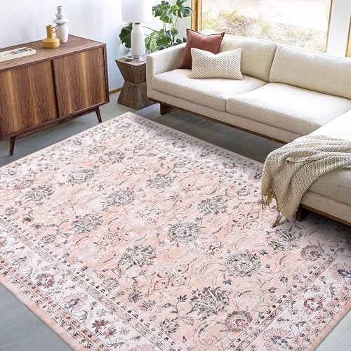 LuxFocus Waschbarer Teppich für Wohnzimmer, 120 x 170 cm Orientalischer Anti Rutsch Teppich Used Look Niedriger Flor Retro Vintage Bereichsteppich für Schlafzimmer Esszimmer Heimbüro, Beige von LuxFocus