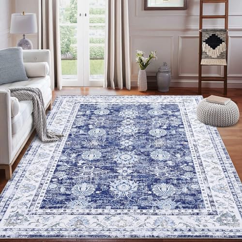 LuxFocus Waschbarer Teppich für Wohnzimmer, 120 x 170 cm Orientalischer Anti Rutsch Teppich Used Look Niedriger Flor Retro Vintage Bereichsteppich für Schlafzimmer Esszimmer Heimbüro, Navy LuxFocus Waschbarer Teppich für Wohnzimmer, 120 x 170 cm Orientalischer Anti Rutsch Teppich Used Look Niedriger Flor Retro Vintage Bereichsteppich für Schlafzimmer Esszimmer Heimbüro, Navy von LuxFocus