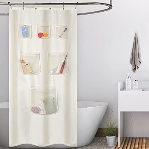 LuxFocus Wasserdichter Stoff-Duschvorhang oder -Einsatz mit Netztaschen, Beige, 89 x 182 cm von LuxFocus