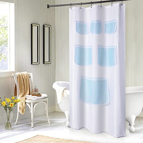 LuxFocus Wasserdichter Stoff-Duschvorhang oder -Einsatz mit Netztaschen, Blau, 89 x 182 cm von LuxFocus