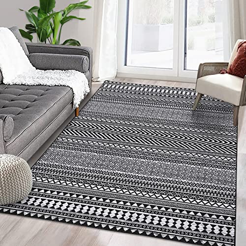 LuxFocus Wasserdichter Teppich, Niederfloriger Marokkanischer Boho Home Deco Teppich Waschbar öl- und Schmutzabweisend für Wohnzimmer Schlafzimmer Esszimmer Rutschfester Teppich, 160 x 230 cm, Schwarz von LuxFocus