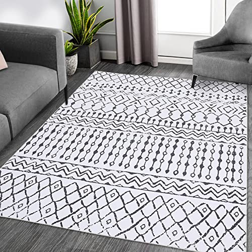 LuxFocus Wasserdichter Teppich, Niederfloriger Marokkanischer Boho Home Deco Teppich Waschbar öl- und Schmutzabweisend für Wohnzimmer Schlafzimmer Esszimmer Rutschfester Teppich, 160 x 230 cm, Cream von LuxFocus