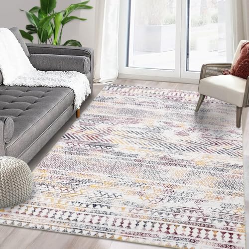 LuxFocus Wasserdichter Niederfloriger Marokkanischer Boho Teppich - Waschbar, Öl- und Schmutzabweisend, Rutschfest für Wohnzimmer, Schlafzimmer, Esszimmer - 160 x 230 cm, Multi von LuxFocus
