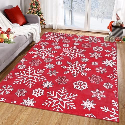 LuxFocus Weihnachtsbereich Teppich Roter Teppich für Wohnzimmer Schlafzimmer rutschfeste Bodenmatte Weihnachten Heimdekoration Weiche Teppiche Maschinenwaschbar Boho Teppich Teppiche Schneeflocken LuxFocus Weihnachtsbereich Teppich Roter Teppich für Wohnzimmer Schlafzimmer rutschfeste Bodenmatte Weihnachten Heimdekoration Weiche Teppiche Maschinenwaschbar Boho Teppich Teppiche Schneeflocken von LuxFocus