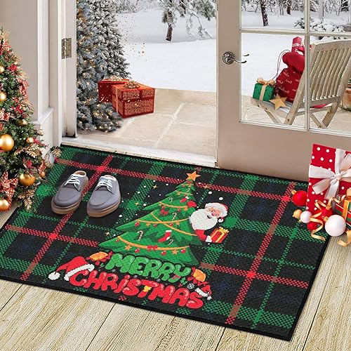 LuxFocus Weihnachtsfußmatte rutschfest Dekorative Fußmatte Weihnachten Fussmatte Innen- und Außenbreich Fußmatte Gummi Schmutzfangmatte Waschbare Türmatte Grün Karomuster 40x60 cm LuxFocus Weihnachtsfußmatte rutschfest Dekorative Fußmatte Weihnachten Fussmatte Innen- und Außenbreich Fußmatte Gummi Schmutzfangmatte Waschbare Türmatte Grün Karomuster 40x60 cm von LuxFocus