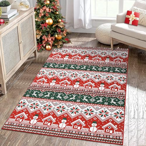 LuxFocus Weihnachtsteppich Roter Teppich, Moderner Weihnachtsteppich für die Küche Waschbar rutschfest Dünn Kunstwebteppich Dekorativer Teppich, Weihnachtsdeko-Teppich für, Schlafzimmer, Wohnzimmer von LuxFocus