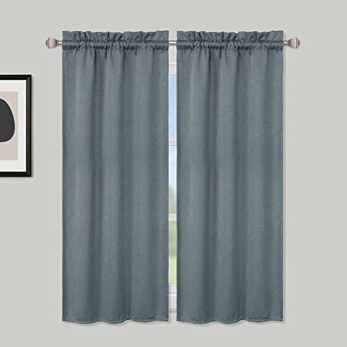 LuxFocus Wohnzimmer Vorhang Blickdicht Kurzvorhänge mit Textured Muster Fenster Gardinen 2er Set für Küche Badezimmer Einfarbig Grau B 66 cm x H 114 cm, 2 Stück von LuxFocus