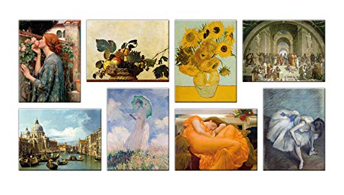 LuxHomeDecor Famosi Bilder 8 Stück 40 x 30 cm Druck auf Leinwand mit Holzrahmen Waterhouse Caravaggio Van Gogh Raphael Monet Leighton Degas von LuxHomeDecor